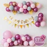 Sellaio Ballonnenboog met Slingers – Roze - Ballonnen verjaardag – Versiering- Babyshower  – Inclusief strip en pomp – Complete set – 57 ballonnen