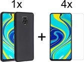 Xiaomi Redmi Note 9 Pro hoesje zwart siliconen case hoes cover hoesjes - 4x Xiaomi Redmi Note 9 Pro Screenprotector