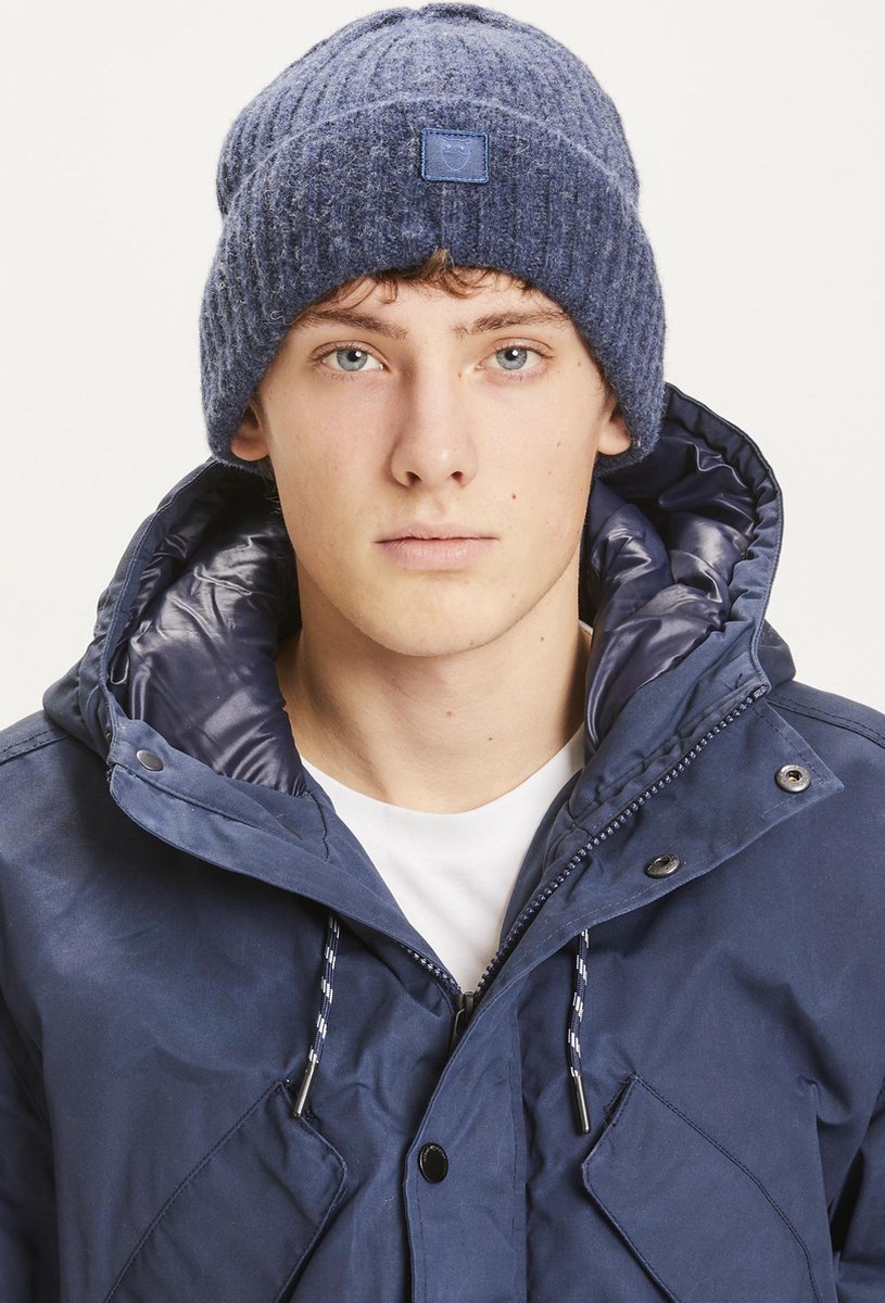 LEAF Rib Beanie Dark Denim - 100% Organische Wol - Blauw/Denim - Muts (fashion)