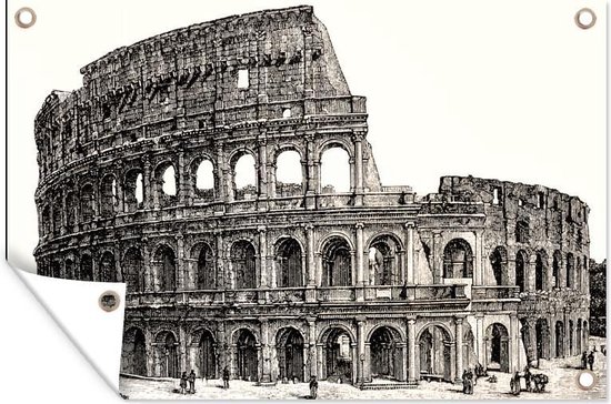 Foto: Tuinposter tuindoek tuinposters buiten illustratie van het oude colosseum in zwart wit 120x80 cm tuin