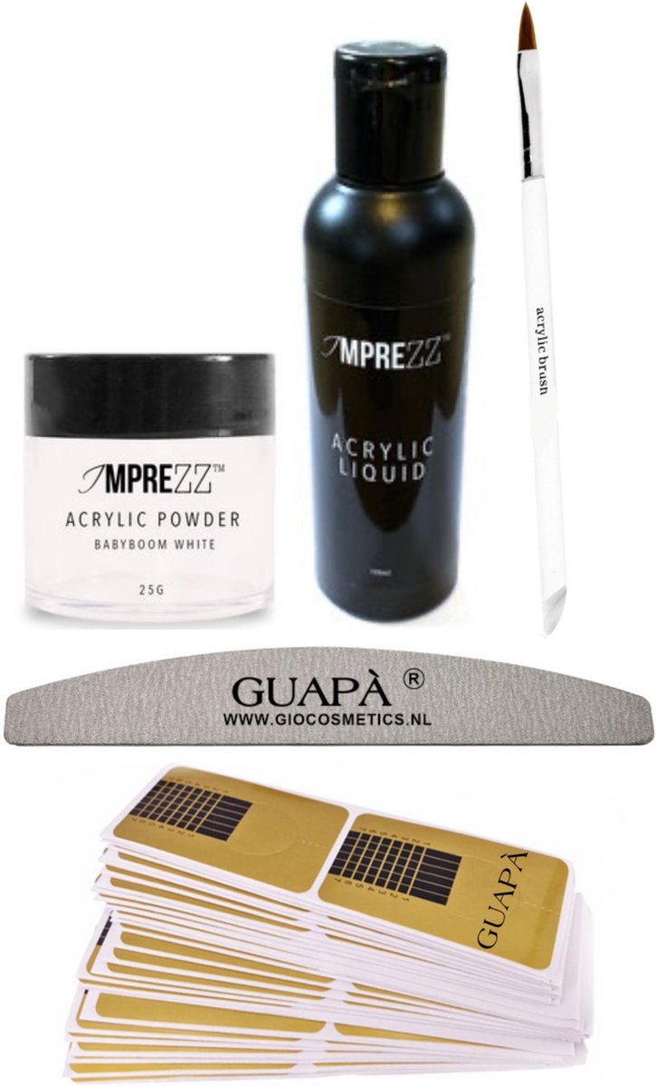 Goedkoopste GUAPÀ® Acryl Nagels Starterspakket Easy voor het maken van prachtige Acrylic Nagels - Inclusief Acryl Poeder Babyboom White, Acryl Vloeistof en Acryl Penselen