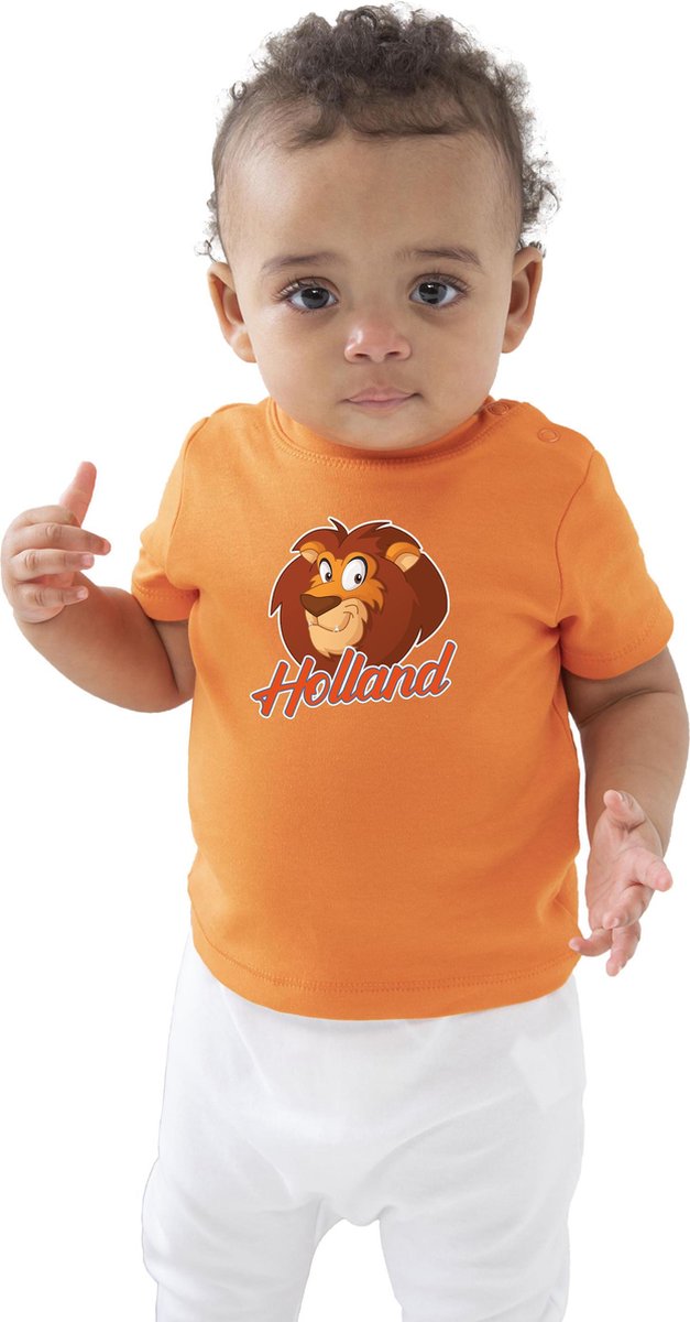 Oranje fan t-shirt voor baby / peuters - Holland met cartoon leeuw - Nederland supporter - Koningsdag / EK / WK shirt / outfit 0-3 mnd