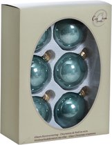 12x stuks glazen kerstballen eucalyptus groen 7 cm - Glans - Kerstversiering/kerstboomversiering