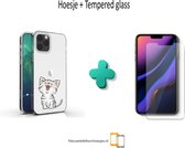 Apple Iphone 12 Pro Max Siliconen hoesje transparant schattig katje + Tempered Glass