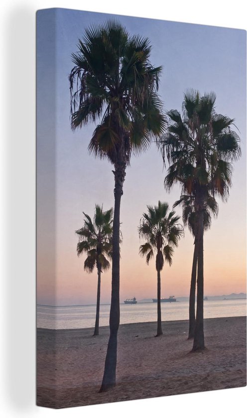 Canvas schilderij 90x140 cm - Wanddecoratie Palmbomen bij Long Beach in Noord-Amerika - Muurdecoratie woonkamer - Slaapkamer decoratie - Kamer accessoires - Schilderijen