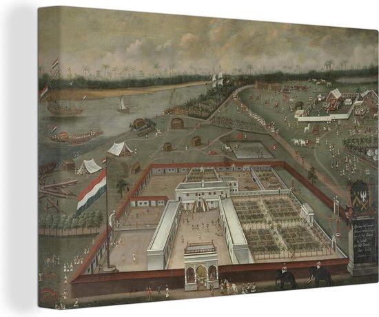Canvas Schilderij De handelsloge van de VOC in Hougly in Bengalen - Schilderij van Hendrik van Schuylenburgh - 120x80 cm - Wanddecoratie