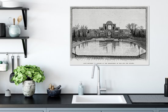 Canvas Schilderij Een illustratie van de stadspoort in het Iraanse Teheran - 80x60 cm - Wanddecoratie