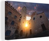 Canvas Schilderij De grote Toren van de stad San Gimignano in Italië - 30x20 cm - Wanddecoratie