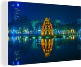 Canvas Schilderij Hanoi - Avond - Meer - 30x20 cm - Wanddecoratie