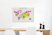 Canvas Wereldkaart - 60x40 - Wanddecoratie Wereldkaart - Verf - Kleurrijk