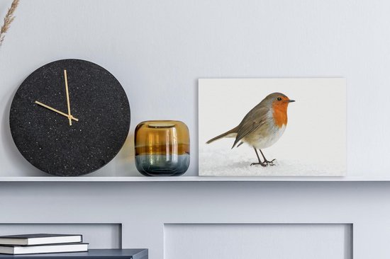 Robin dans la neige Toile 30x20 cm - petit - Tirage photo sur toile (Décoration murale salon / chambre)