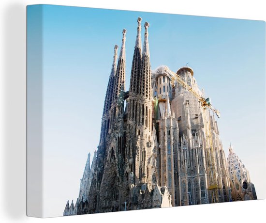 Canvas Schilderij Zijaanzicht van de Sagrada Familia Barcelona - 30x20 cm - Wanddecoratie