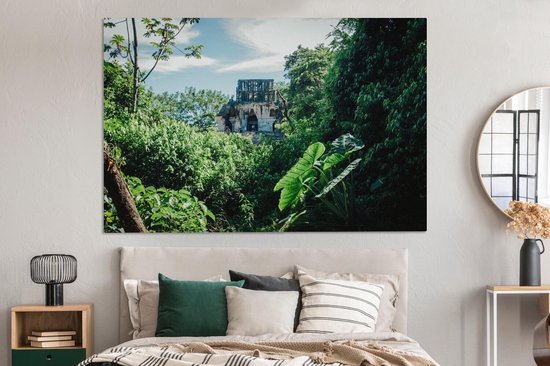 Jungle ruin in Palenque Mexico Canvas 180x120 cm - Tirage photo sur toile (Décoration murale salon / chambre) XXL / Groot format!