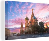 Canvas Schilderij Basiliuskathedraal zonsondergang in Moskou - 120x80 cm - Wanddecoratie