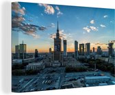Canvas Schilderij Warschau - Skyline - Lucht - 90x60 cm - Wanddecoratie