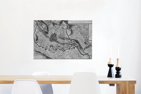 Plan historique de la ville de Maastricht en noir et blanc - Plan d'étage 60x40 cm - Tirage photo sur toile (Décoration murale salon / chambre)