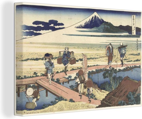 Nakahara in de provincie Sagami - Schilderij van Katsushika Hokusai Canvas 180x120 cm - Foto print op Canvas schilderij (Wanddecoratie woonkamer / slaapkamer) XXL / Groot formaat!