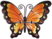 Vlinder wanddecoratie van metalen frame met glas en glazen kralen, butterfly , wandversiering, 26x35 cm