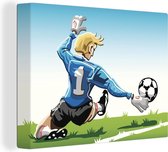 Canvas Schilderij Een illustratie van een keeper die de voetbal stopt - Jongens - Meisjes - Kinderen - 80x60 cm - Wanddecoratie