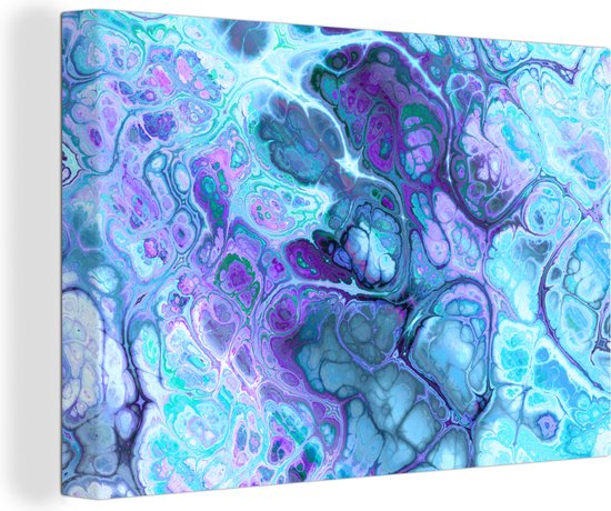 Art psychédélique coloré avec toile de couleur bleue 140x90 cm - Tirage photo sur toile (Décoration murale salon / chambre)