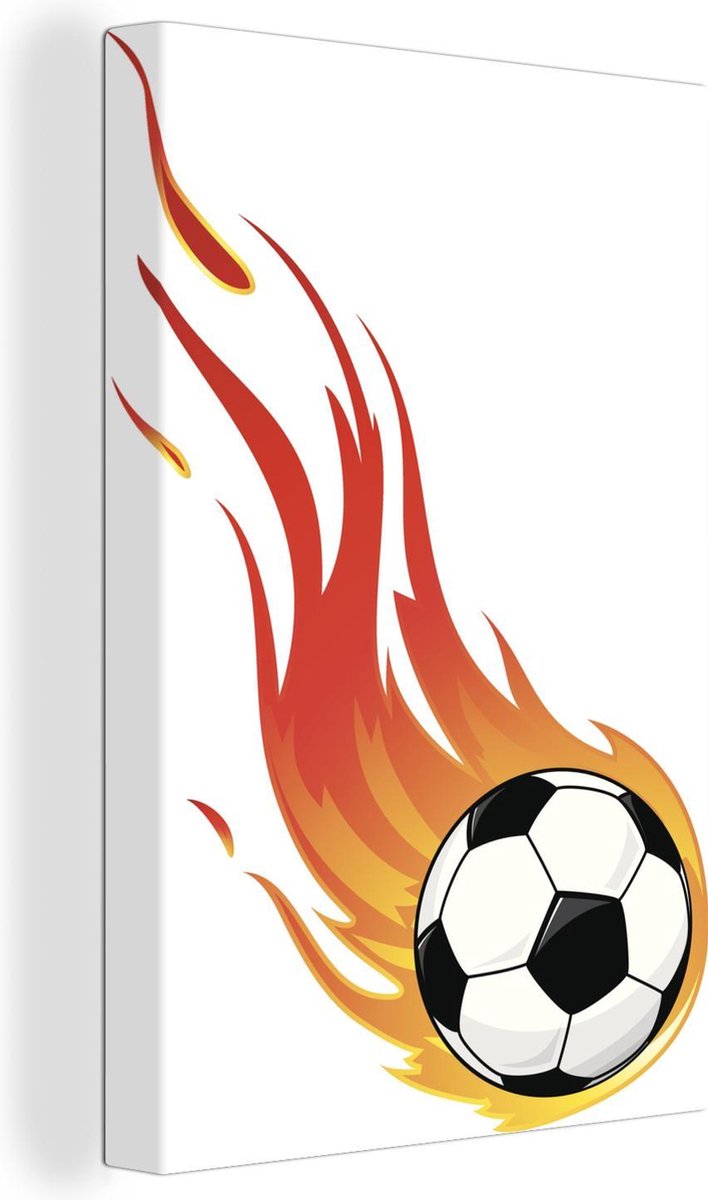 Canvas Schilderij Een illustratie van een vlammende voetbal - 20x30 cm - Wanddecoratie