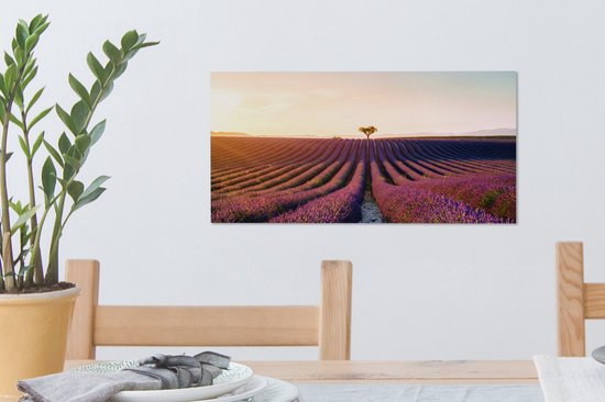 Image d'un champ de lavande violette dans la toile française de Valensole 40x20 cm - Tirage photo sur toile (Décoration murale salon / chambre) / Peintures Fleurs sur toile