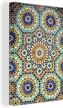 Canvas schilderij 90x140 cm - Wanddecoratie Een close up van een Marokkaanse mozaïek - Muurdecoratie woonkamer - Slaapkamer decoratie - Kamer accessoires - Schilderijen