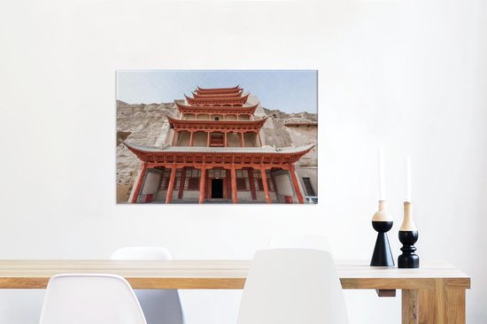 Canvas Schilderij De schitterende tempel van de Grotten van Mògāo van dichtbij in China - 90x60 cm - Wanddecoratie