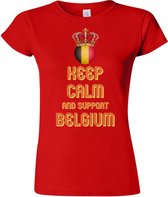 T-shirt vrouwen België/Rode Duivels 'Keep calm and support Belgium' maat L