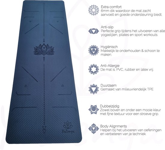 YoZenga Premium yoga mat - sportmat - fitnessmat - extra dik| TPE - Lotus Night blue/light blue - Inclusief Draagriem van YoZenga — afbeelding 5