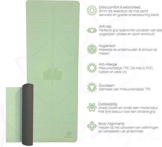 YoZenga Premium yoga mat - sportmat - Fitnessmat - extra breed - extra dik - TPE - Lotus Mint/black - Inclusief gratis draagriem - cadeautip! van YoZenga — afbeelding 5