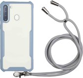 Voor Samsung Galaxy A21 acryl + kleur TPU schokbestendig hoesje met nekkoord (melkgrijs)