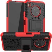 Voor Huawei Enjoy 20 Plus 5G / Y9a Bandentextuur Schokbestendig TPU + PC-beschermhoes met houder (rood)