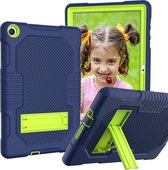 Voor Huawei MatePad T10 Contrast Kleur Robot Schokbestendig Siliconen + PC Beschermhoes met Houder (Marineblauw Geel Groen)