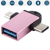 USB 3.0 vrouwelijk naar USB-C / Type-C mannelijk + micro-USB mannelijk multifunctionele OTG-adapter met sling-opening (roségoud)