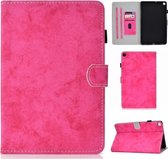 Voor Samsung Galaxy Tab A7 (2020) T500 marmeren stijl stoffen textuur lederen tas met beugel & kaartsleuf & pennensleuf & antislipstrip (rose rood)