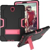 Voor Galaxy Tab S4 10.5 T830 contrastkleur siliconen + pc combinatie hoes met houder (zwart + roze rood)