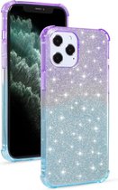 Voor iPhone 12 Max / 12 Pro gradiënt glitter poeder schokbestendig TPU beschermhoes (paars blauw)