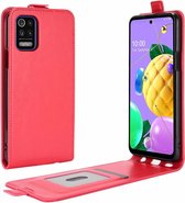 Voor LG K52 R64 Textuur Enkele Verticale Flip lederen beschermhoes met kaartsleuven en fotolijst (rood)