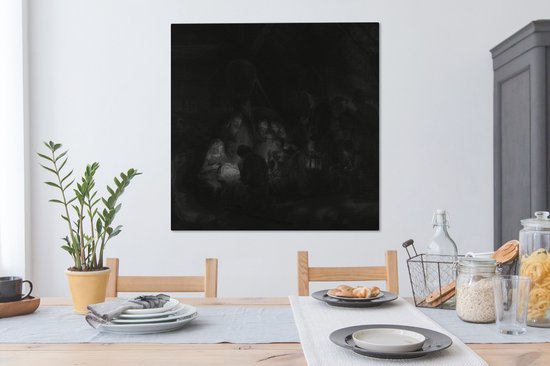 Peinture sur toile Adoration des bergers - Peinture de Rembrandt van Rijn - 90x90 cm - Décoration murale