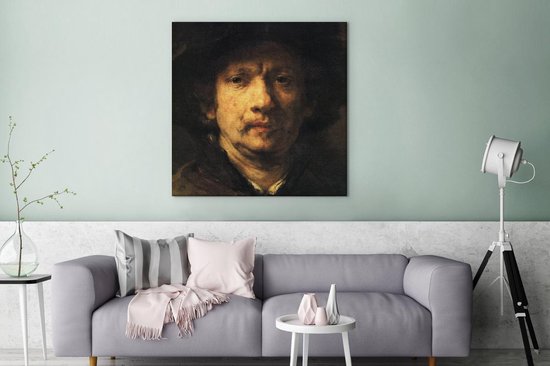 Tableau sur Toile Autoportrait - Peinture de Rembrandt van Rijn - 90x90 cm - Décoration murale