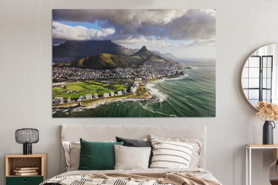 Canvas schilderij 180x120 cm - Wanddecoratie Zee - Kaapstad - Berg - Muurdecoratie woonkamer - Slaapkamer decoratie - Kamer accessoires - Schilderijen