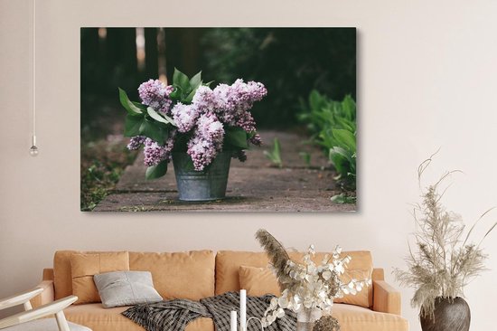 Lilas dans un seau 180x120 cm - Tirage photo sur toile (Décoration murale salon / chambre) / Peintures Fleurs sur toile XXL / Groot format!