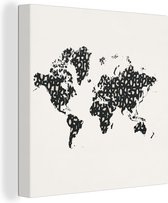 Canvas Wereldkaart - 90x90 - Wanddecoratie Wereldkaart - Zwart - Wit - Cijfers