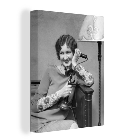 Femme Zwart et blanc avec toile de téléphone 2cm 60x80 cm - Tirage photo sur toile (Décoration murale salon / chambre)
