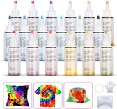 Tie Dye Kit - Batikset - 18 x 120 ml DIY Textiel verf, met 40 Elastische Bandjes, 1Vinyl Tafelkleed en 8 paar plastic handschoenen