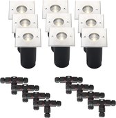 (Complete set) - 9 x LED grondspot Trofa IP67 - 5 watt - 230v - Warmwit licht & 8 x Kabelverbinder T waterdicht | Tuinverlichting | Buiten spots | Buiten verlichting | LED tuinverlichting | O