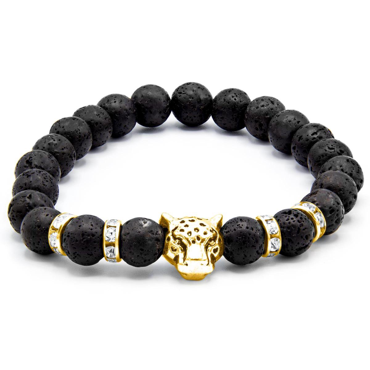 Victorious Luipaard Zwart Lavasteen Natuurstenen Kralenarmband – Unisex Armband – 19cm