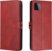 Voor Samsung Galaxy A22 5G Stiksels Stijl 2-Kleur Koe Textuur Horizontale Flip PU Lederen Case met Houder & Kaartsleuf & Lanyard (Rood)