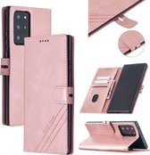 Voor Samsung Galaxy Note20 Ultra Stiksels Stijl 2-Kleur Koe Textuur Horizontale Flip PU Lederen Case met Houder & Kaartsleuf & Lanyard (Rose Goud)